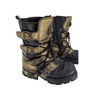 New Rock Original Spain Unisex Gold Metallic Collection Leather Goth Size-9/40